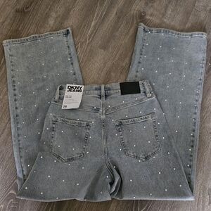 DKNY Rhinestone Embellished Wide Leg Jeans - NWT High Waisted Y2K Glam